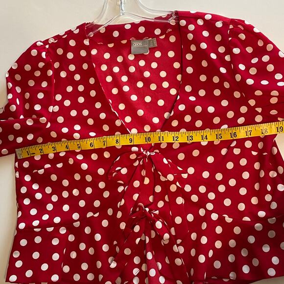 ASOS Design Polka Dot Cropped Top Womens Size 6 Red White Tie Front Blouse - Picture 10 of 11